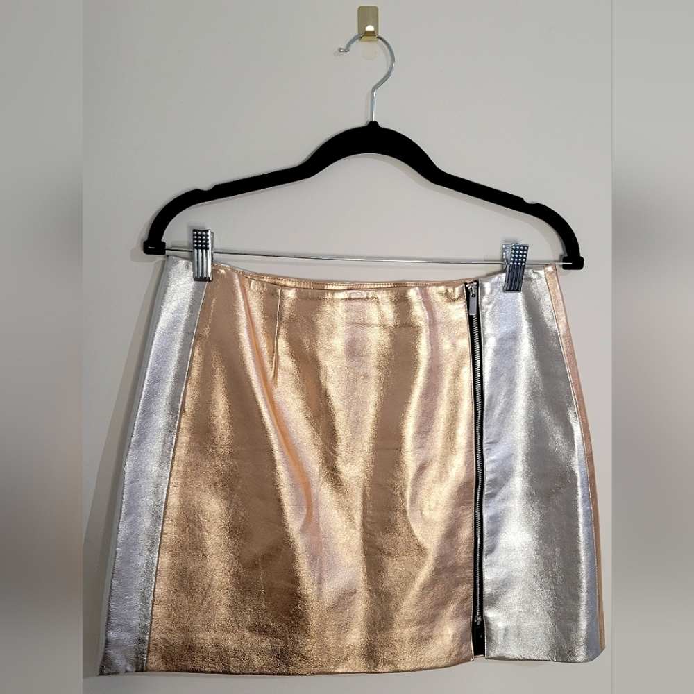 French Connection Metallic Rose Gold and Silver Mini Skirt, Size Medium